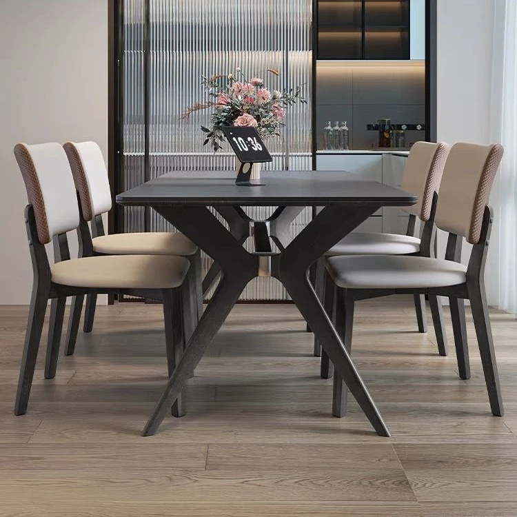 实木岩板餐桌现代简约小户型长方形饭桌餐桌椅组合意式极简西餐桌