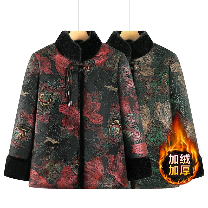 中老年女装冬装国风棉衣加绒加厚大码妈妈装棉袄保暖奶奶装棉服