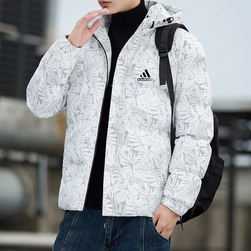 adi精选冬季男款迷彩加厚保暖羽绒棉服休闲运动大码百搭连帽外套