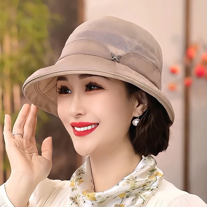 桑蚕丝轻薄透气帽子防晒遮阳帽女士户外夏季薄款太阳帽百搭0746