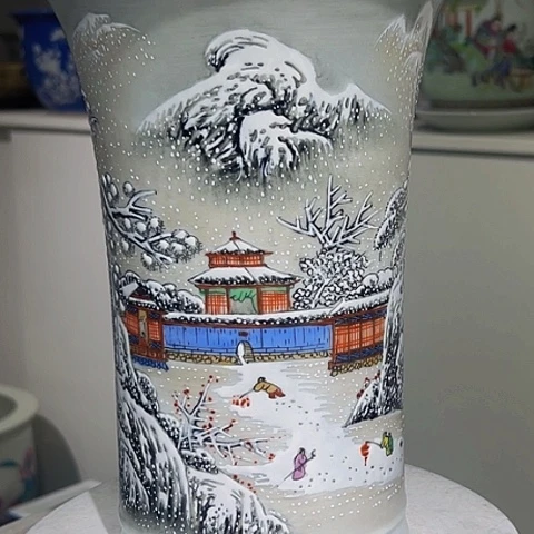 摆件救**伤雪景山水手工陶瓷