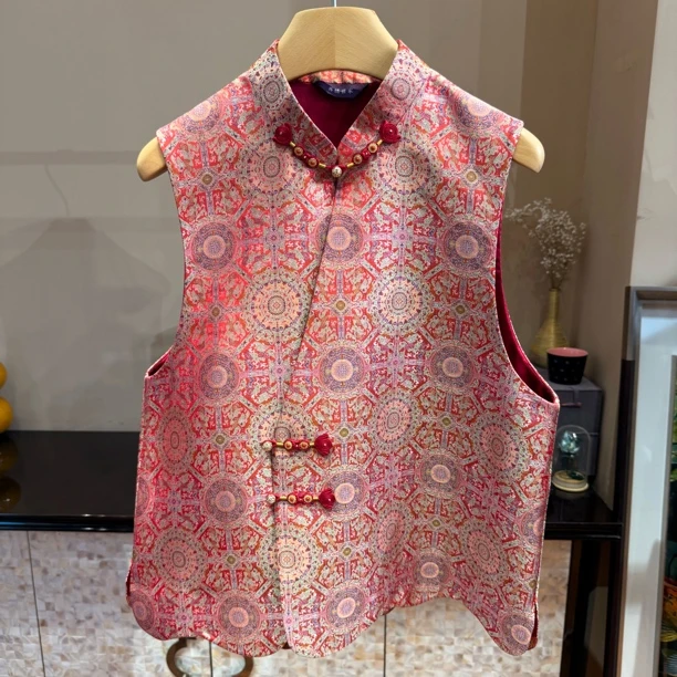 红地夔龙凤纹马甲 国风宽松新中式气质马甲