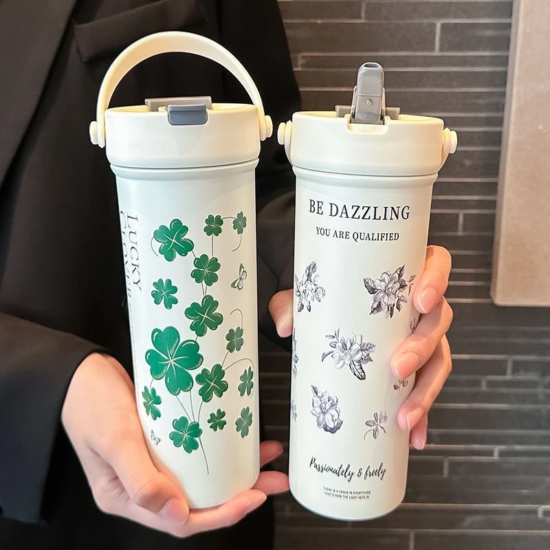 新款保温杯316不锈钢咖啡杯高颜值便携吸管水杯大容量果茶杯定 制
