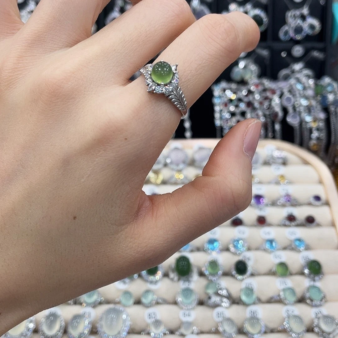 蛇纹石玉银S925镶嵌戒指戒指