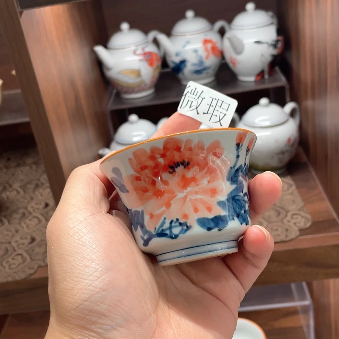 釉下手绘茶具微瑕