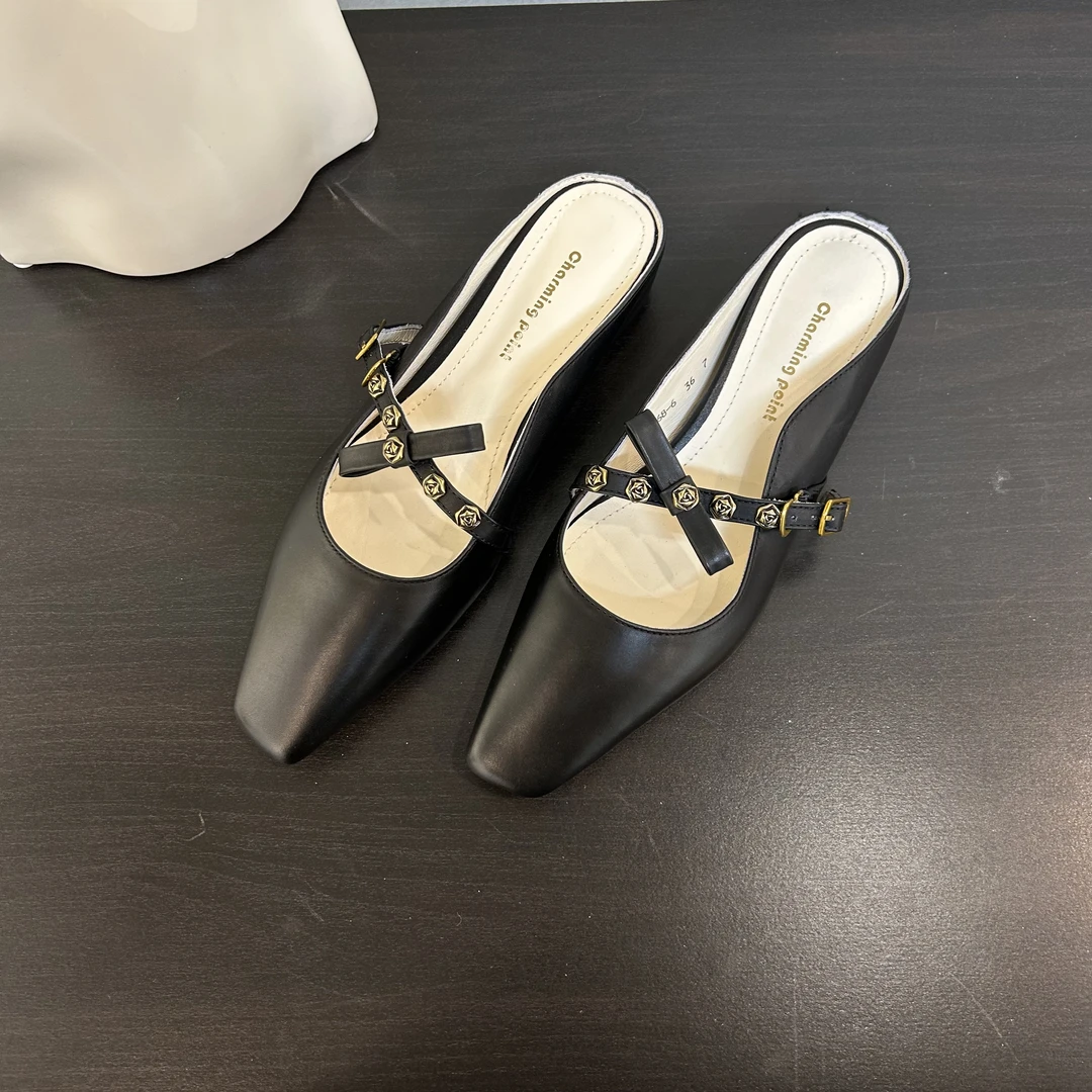 Shoe/牛皮/2CM2025新款穆勒凉鞋半拖包头一脚蹬懒人鞋F2368-6