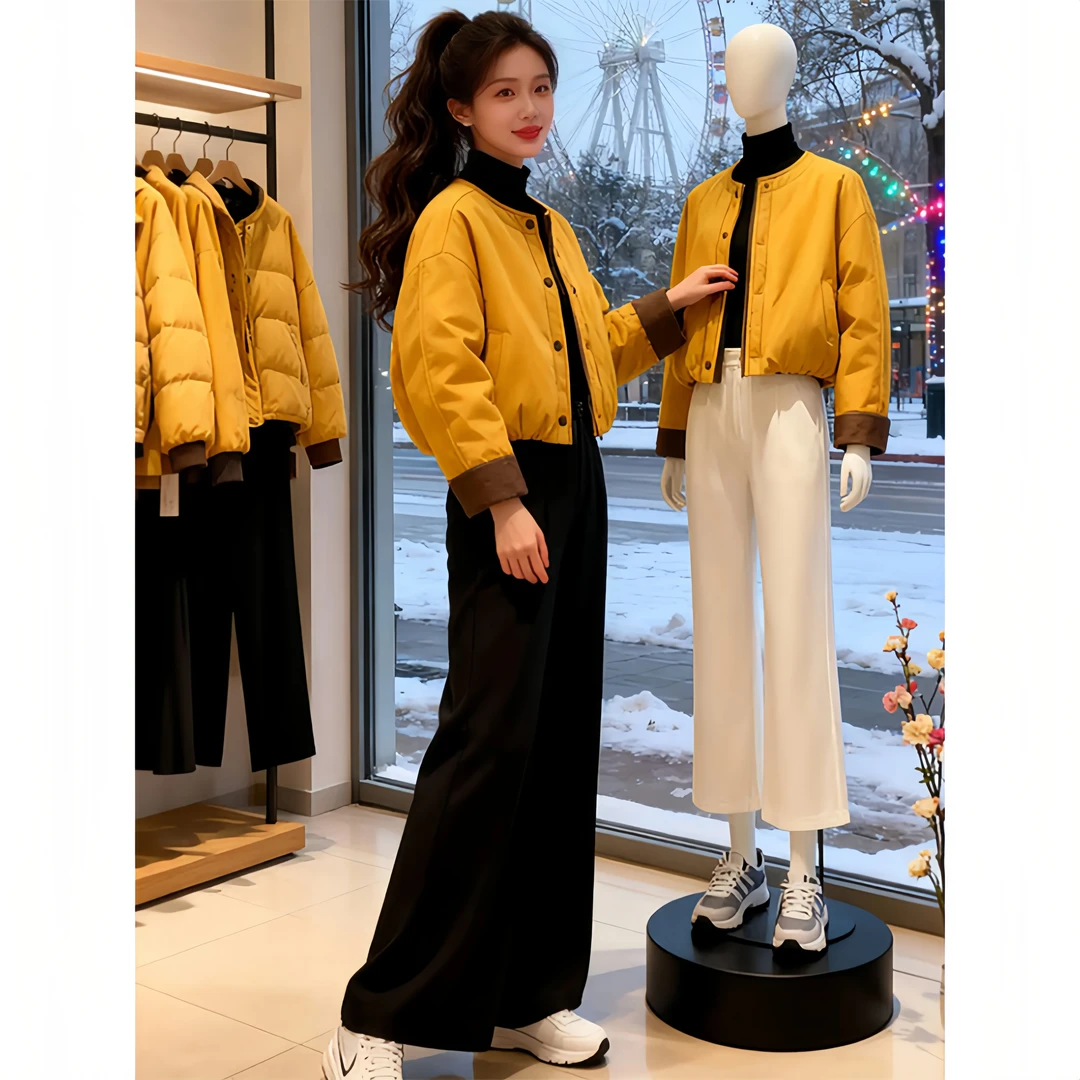 SHALLDOER【​芭莎公举】复古氛围感奶黄棉服女2026秋冬保暖搭子外套