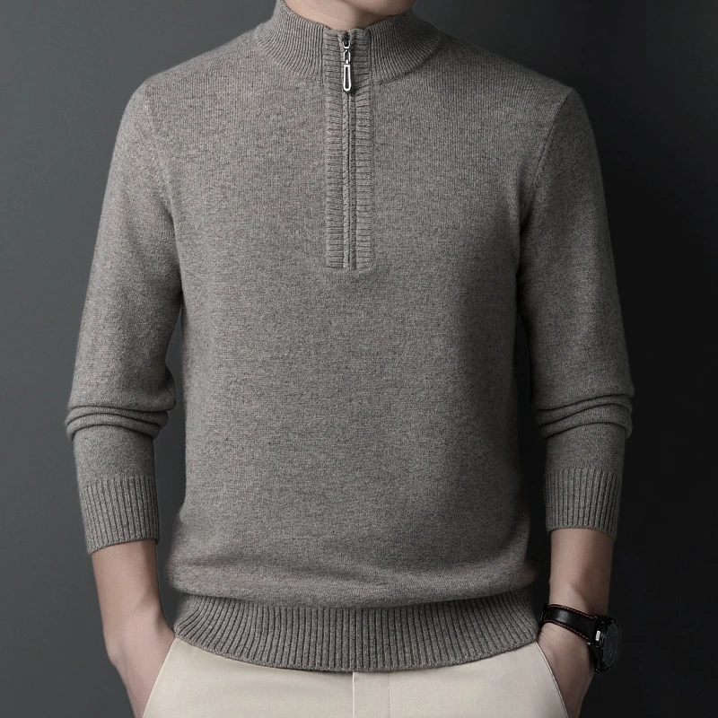 【纯羊毛100%】加厚款半高领拉链毛衣男百搭秋冬季保暖长袖冬装612