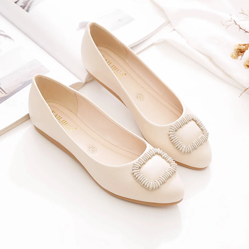 平底鞋女单鞋2025新款春秋女鞋百搭浅口豆豆鞋软皮软底防滑妈妈鞋