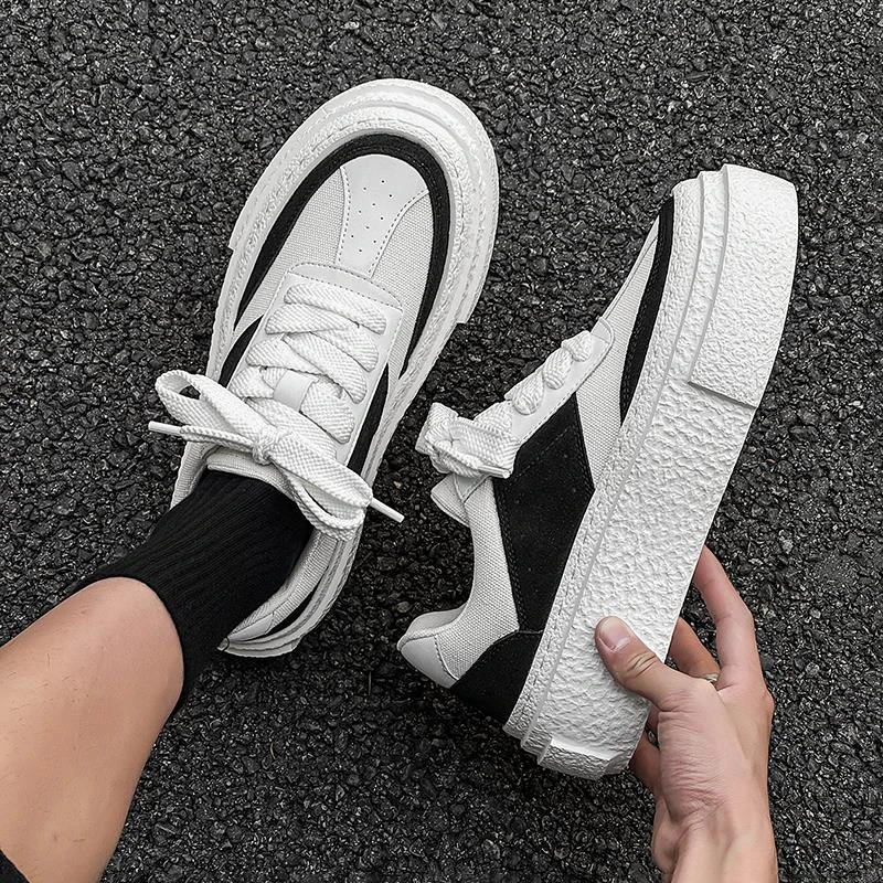 2025新款冬季透气厚底增高板鞋男女百搭休闲鞋情侣款黑白网面潮鞋