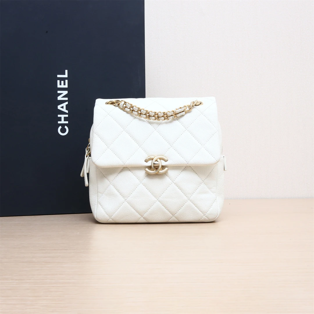 95新 Chanel/香奈儿 【娇】双肩包 20cm 白色 芯片P244691918