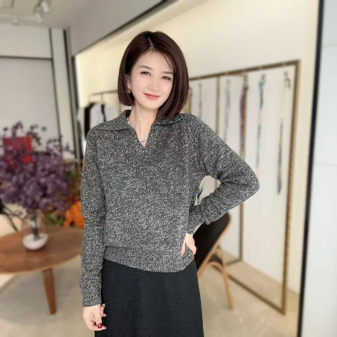 LUOBO秋季气质显瘦翻领休闲时尚秋冬套头衫121808-1