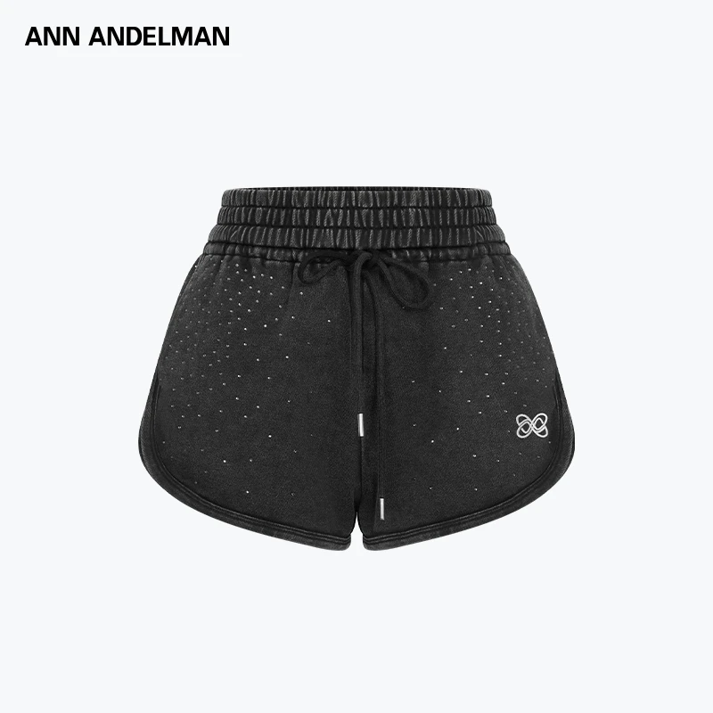 ANN ANDELMAN 25秋冬 时尚设计黑色百搭休闲抽绳松紧腰烫钻短裤