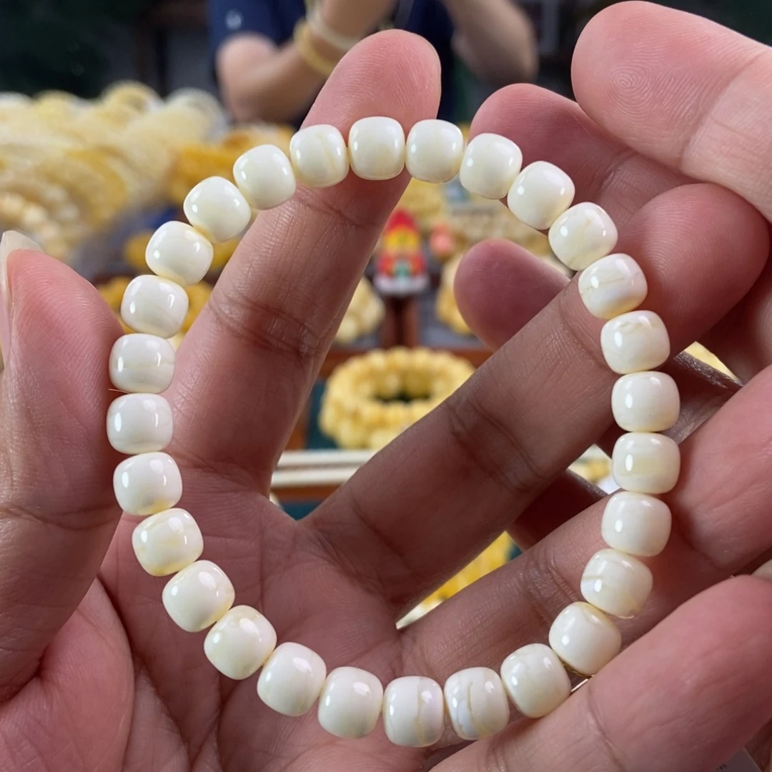 琥珀未镶嵌珠宝奇石8瓷白蜡同料串8.75