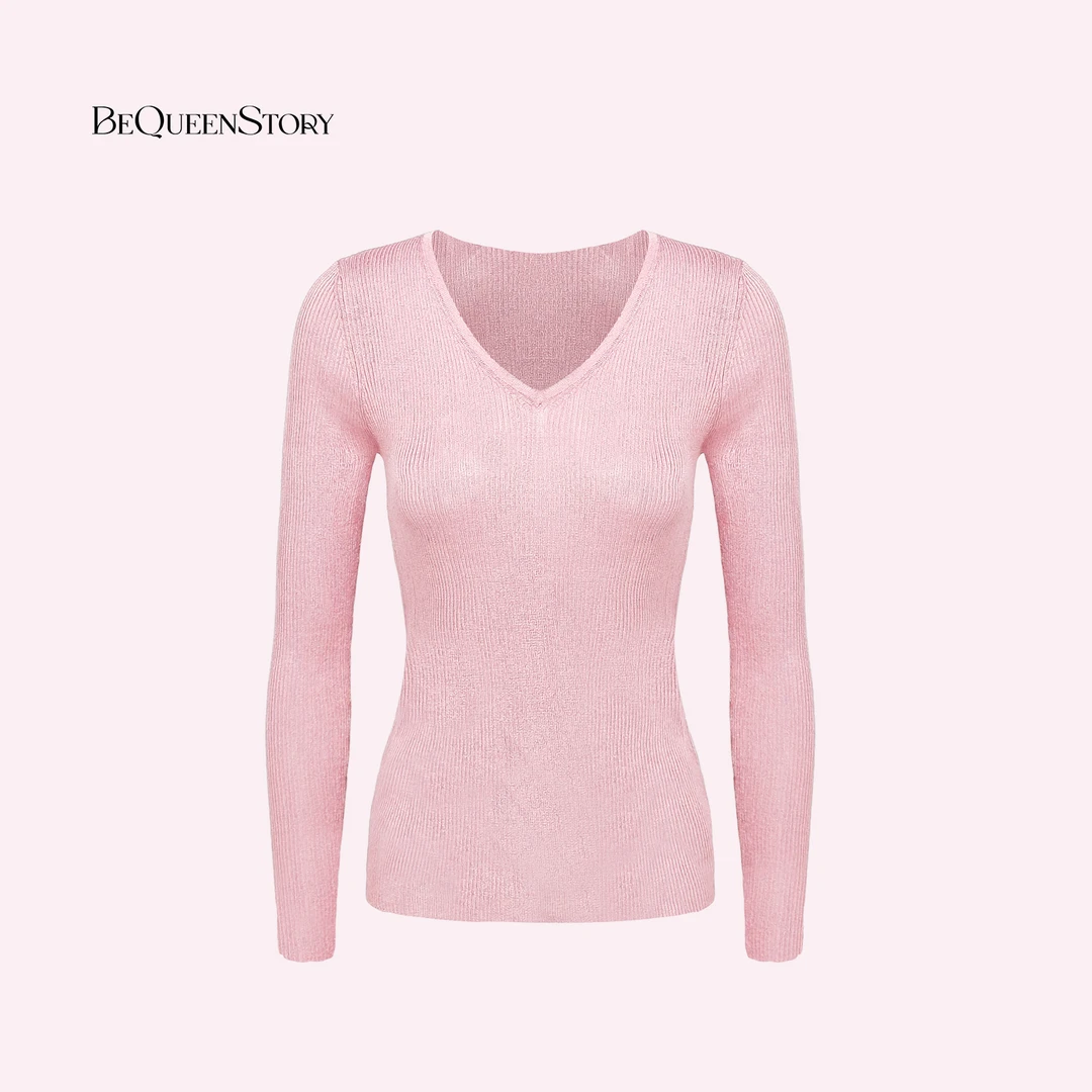 余潇潇【臻爱私语】百搭简约V领修身弹力内搭打底针织上衣秋新款