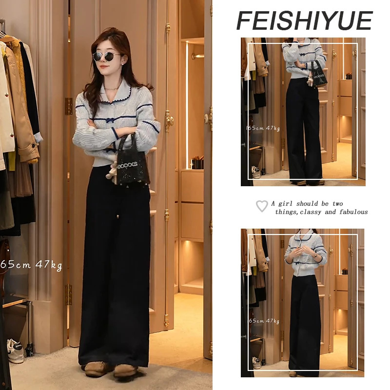 2025秋季超火新款套装女韩系ins风蝴蝶结翻领针织开衫休闲阔腿裤