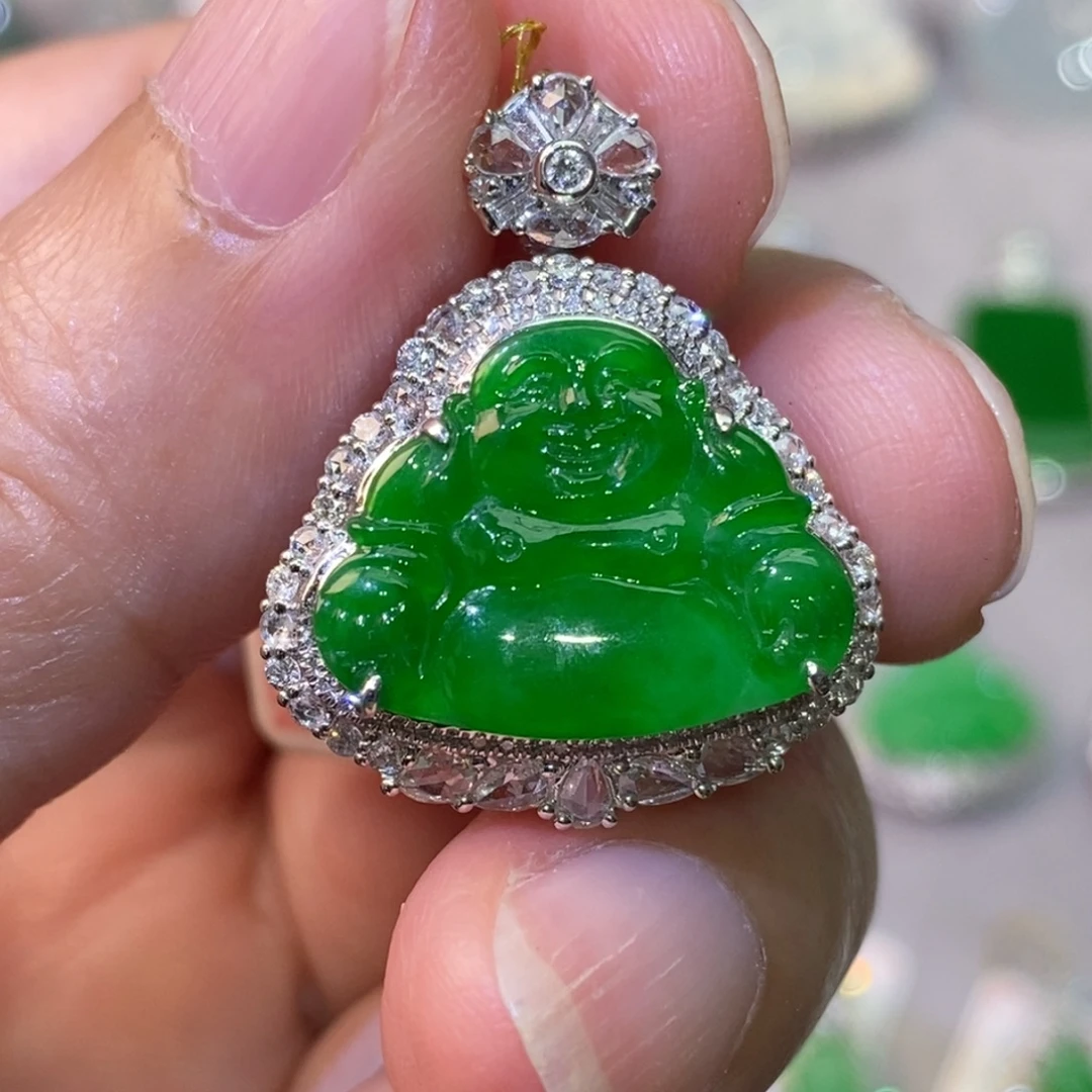 翡翠18K金镶嵌吊坠(不含链)