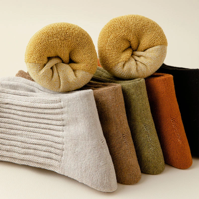 冬季新款底毛圈袜加厚保暖袜子女日系堆堆袜美拉德色系中筒袜