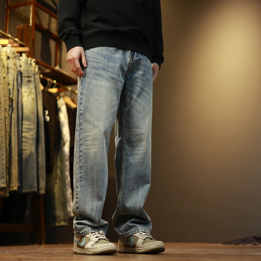 9403直筒户外复古宽松水洗做旧休闲日系直筒牛仔裤男装
