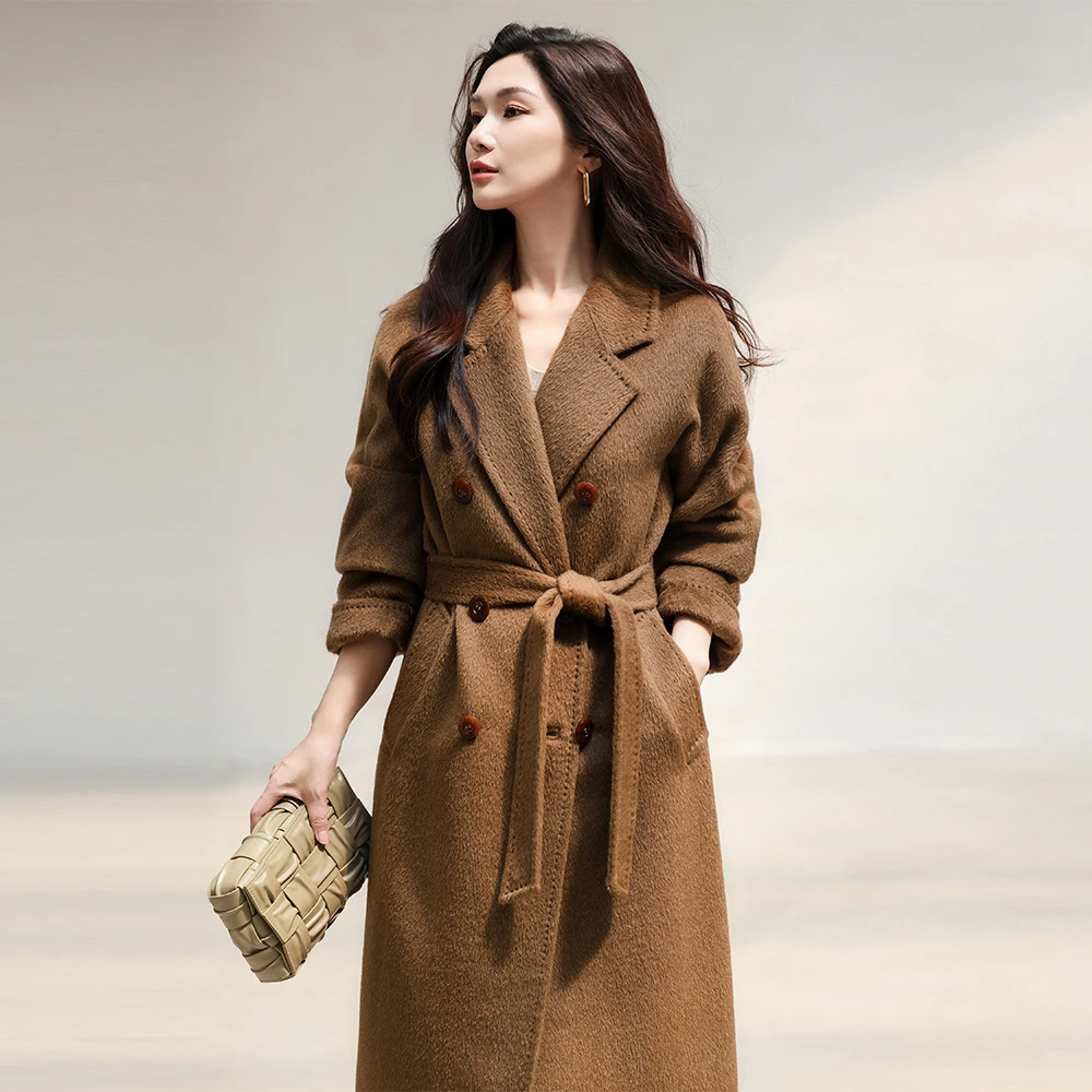 2025秋冬秘鲁苏力羊驼毛大衣女中长款加厚长毛阿尔巴卡羊毛呢外套