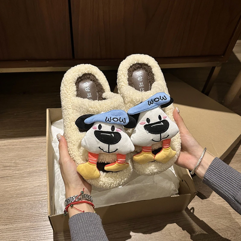 洋气可爱加绒毛毛拖鞋女外穿2025秋冬新款厚底增高一脚蹬防滑棉拖