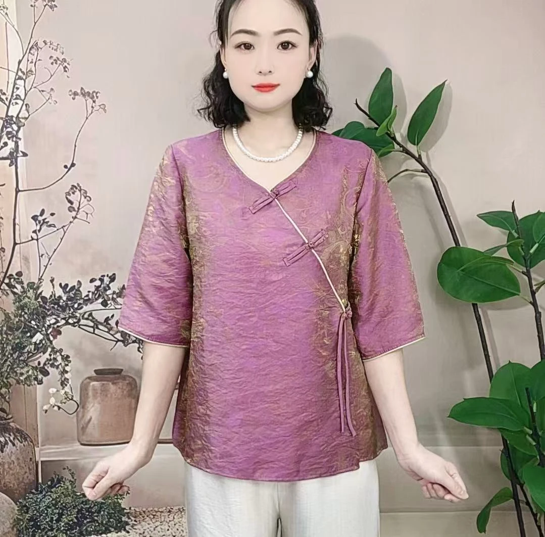 2025年新款国风琉璃段双色琉璃浮雕复古斜襟女上衣