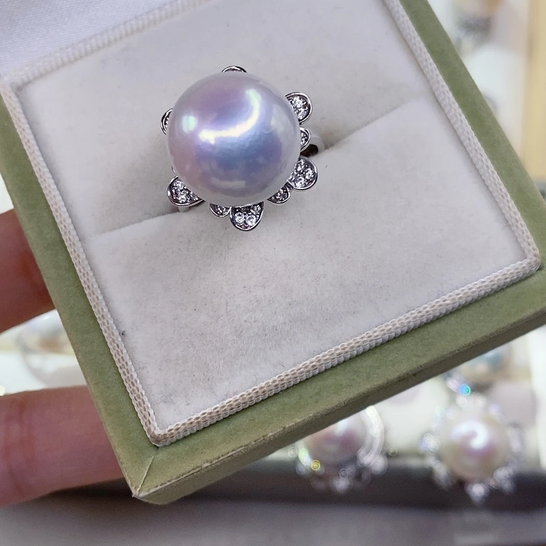 豆***子戒指银S925镶嵌淡水珍珠