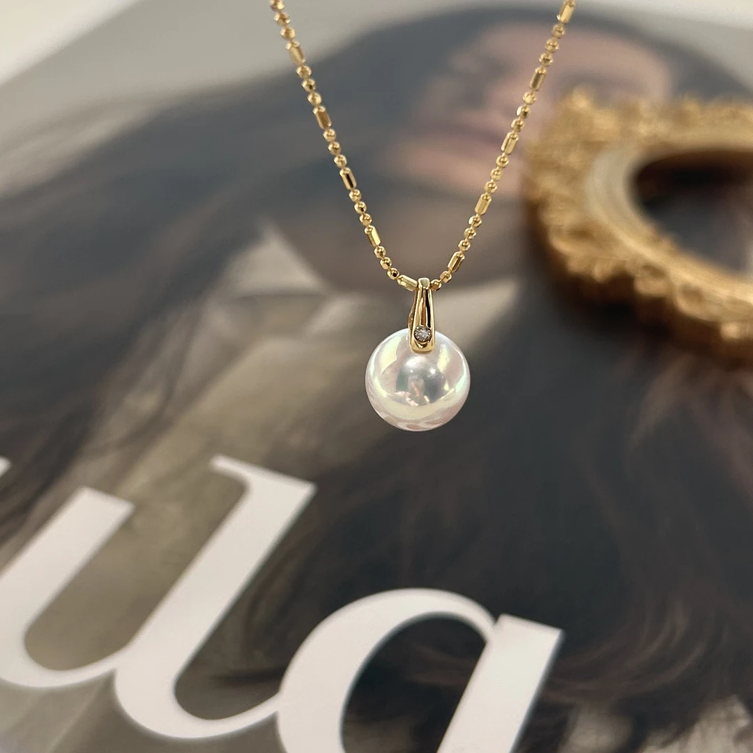 【一一专属】【凝雪】天然正圆海水澳白珍珠18k金真钻吊坠RY8208