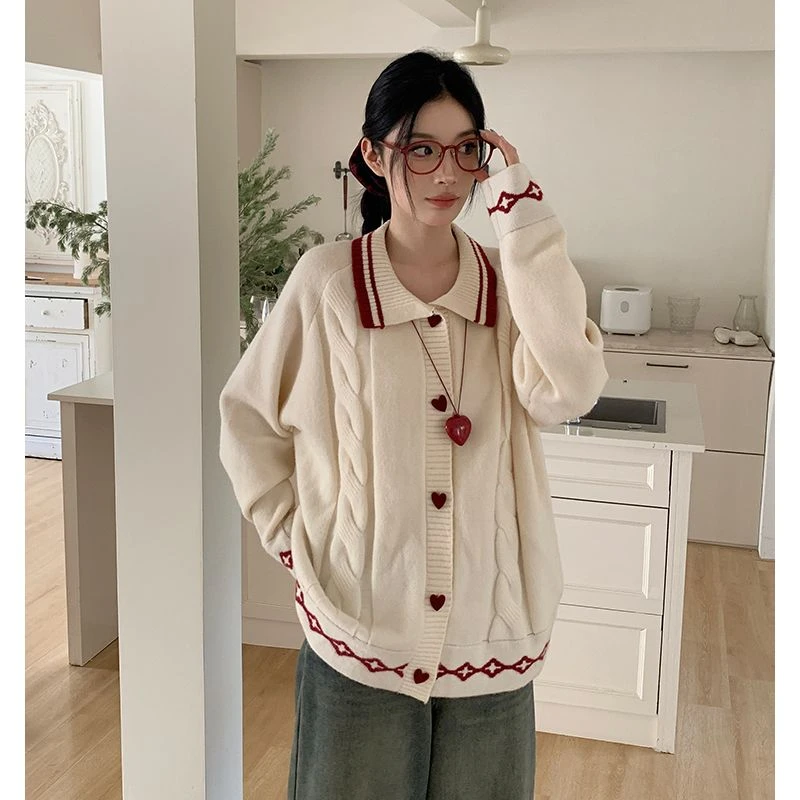 【吵吵家】学院风杏色毛衣开衫女设计感小众42452