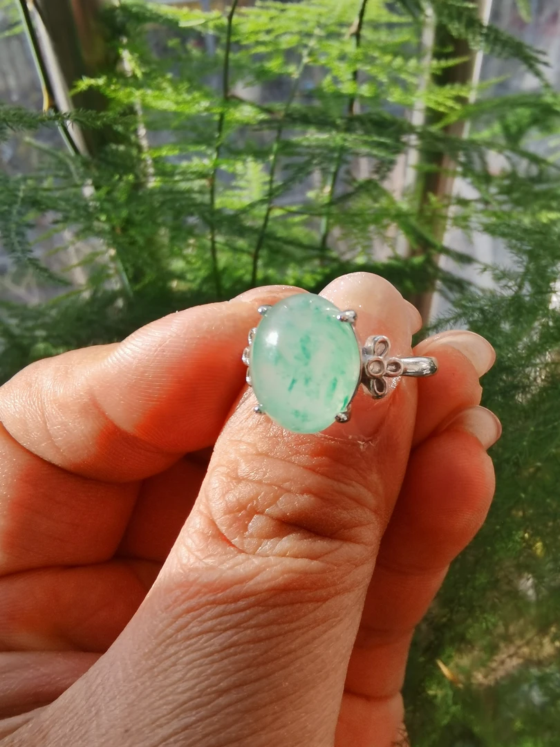 天然非洲翠戒指银镶