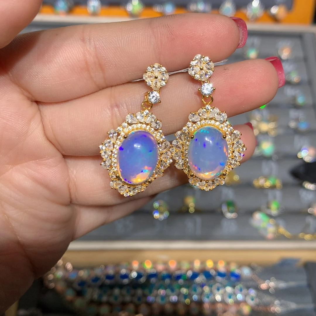 银S925镶嵌欧泊 欧泊福利耳饰l