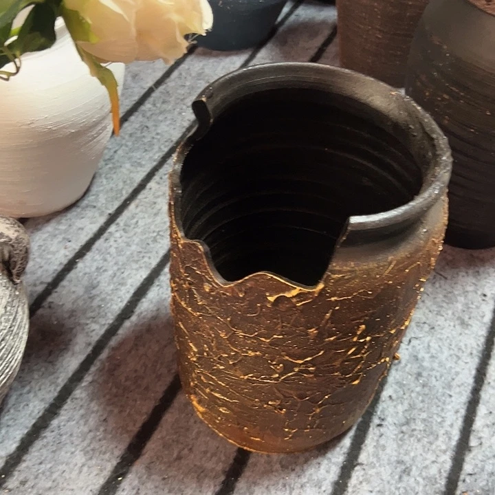 粗陶盆有孔高24口14