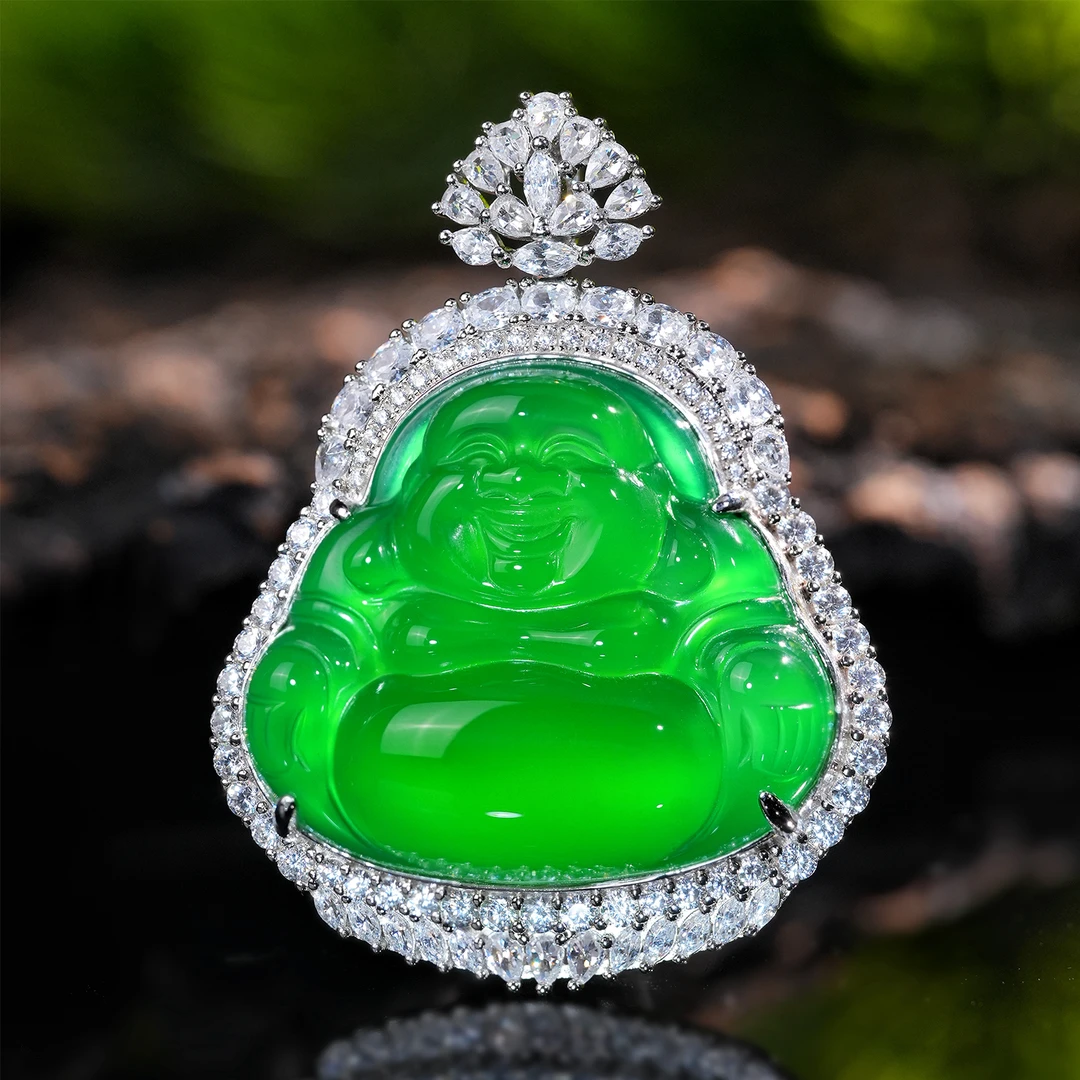 VISING珠宝绿玉髓新款大佛公吊坠项链毛衣链百搭国风新中式饰品