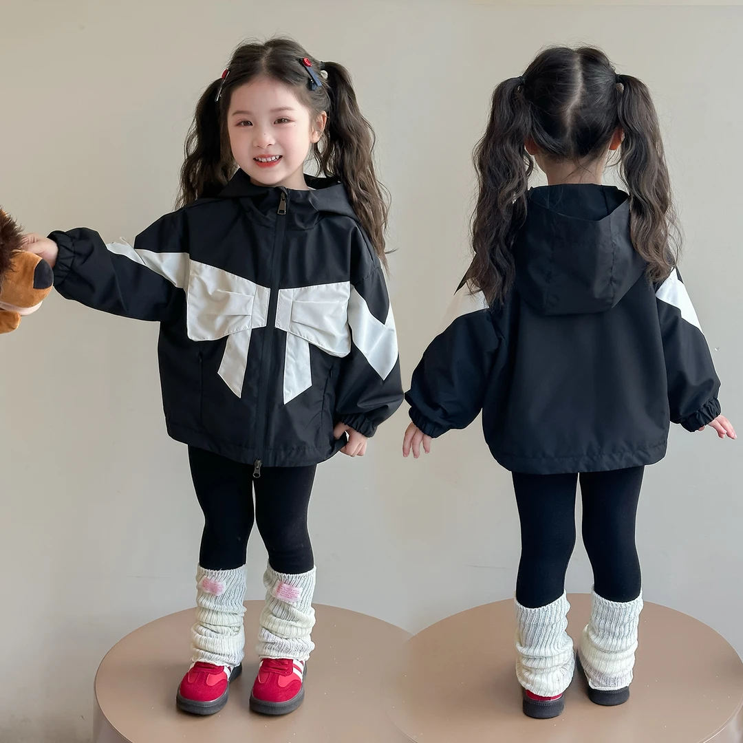 女童春秋款夹克2025新儿童洋气时髦风衣女孩秋连帽冲锋衣外套宝宝