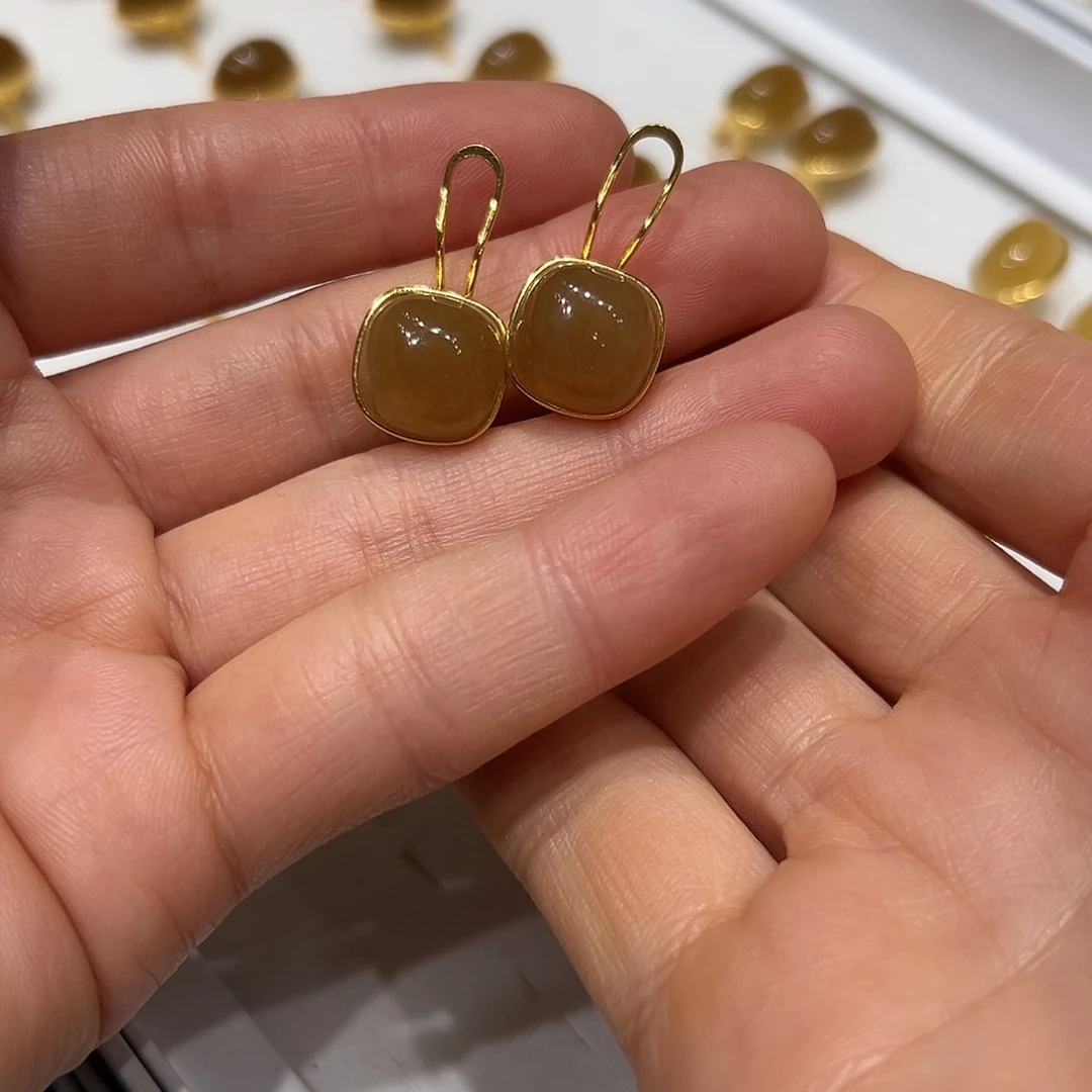 和田玉耳饰银S925镶嵌S*