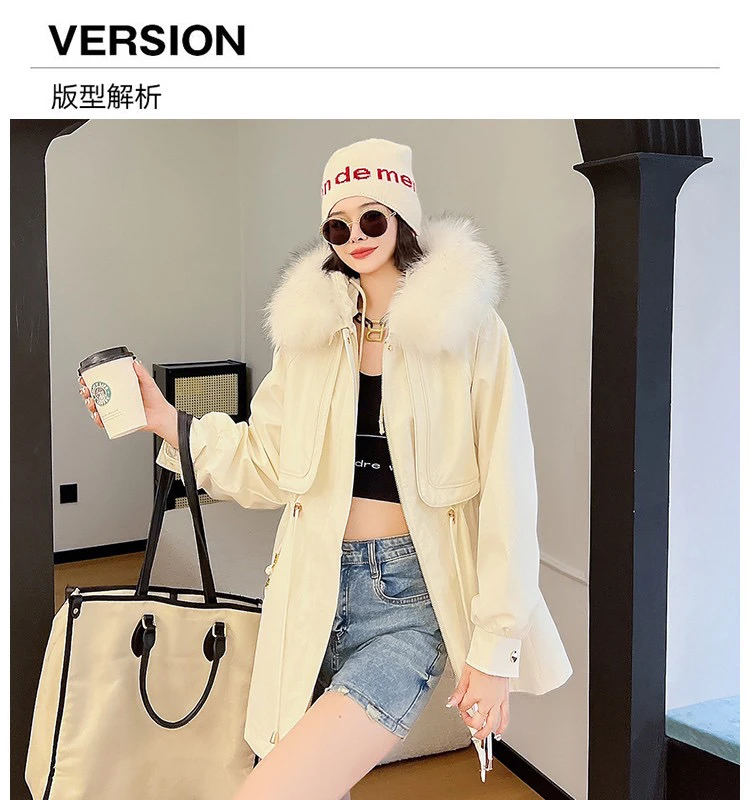 派克服女2024冬季新款进口獭兔毛皮草外套可拆卸内胆中款貉子毛领