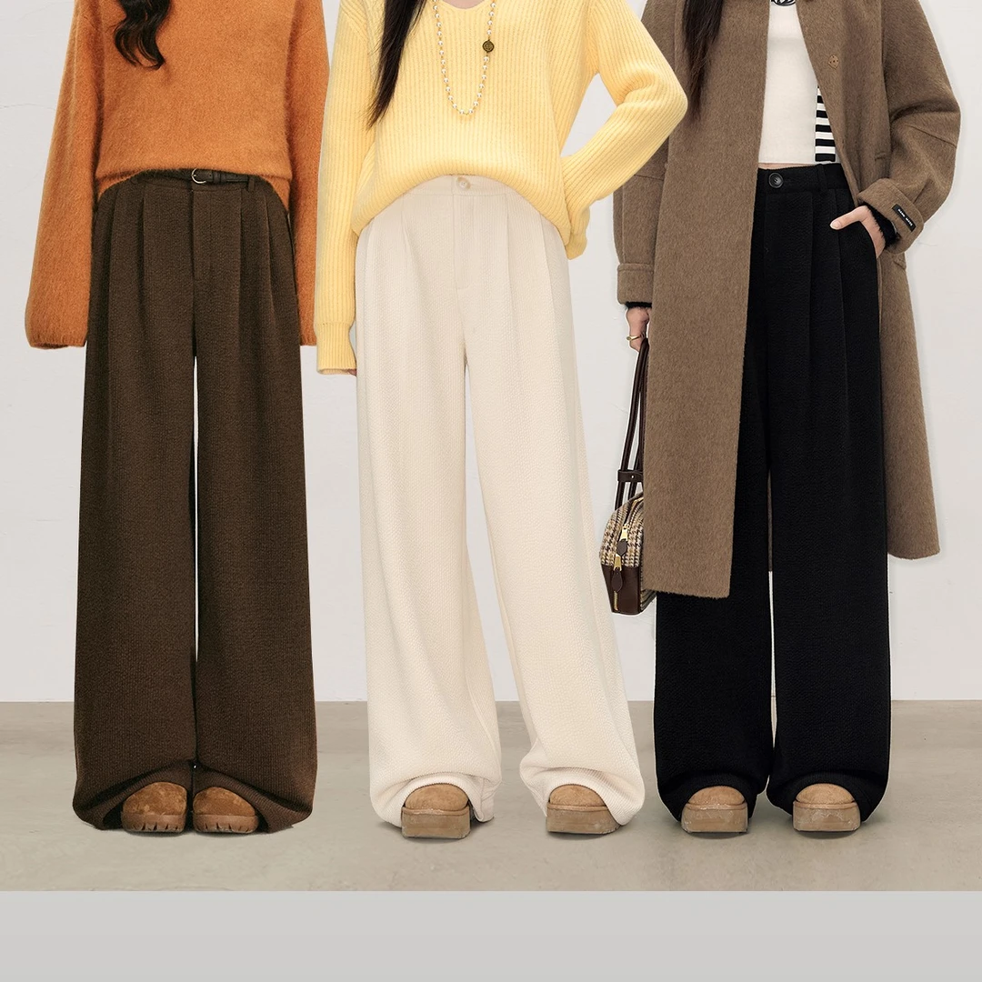 立体肌理感直筒宽松加绒糯米裤休闲裤 RA244XZ0700