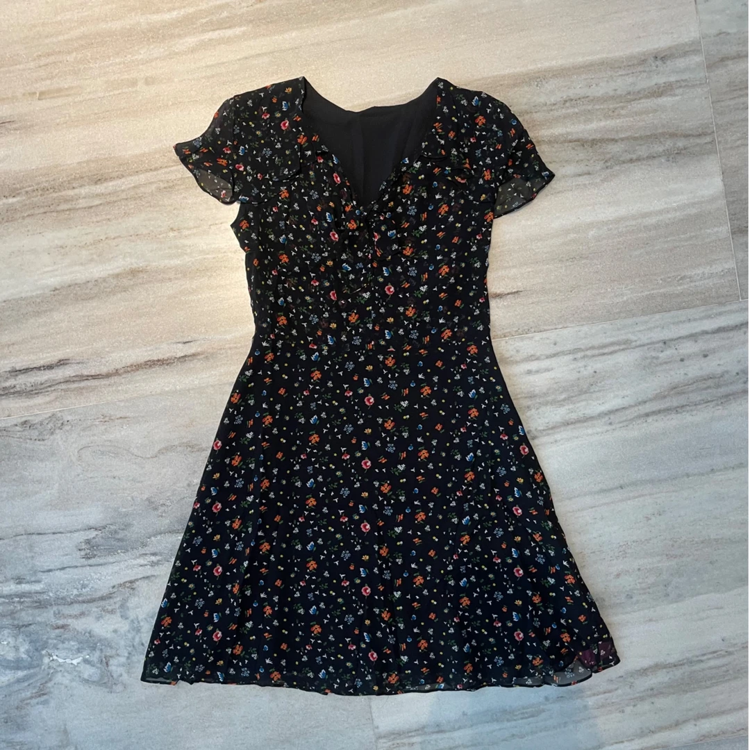 AMASS/阿玛施通勤短袖印花V领碎花法式连衣裙 5500146