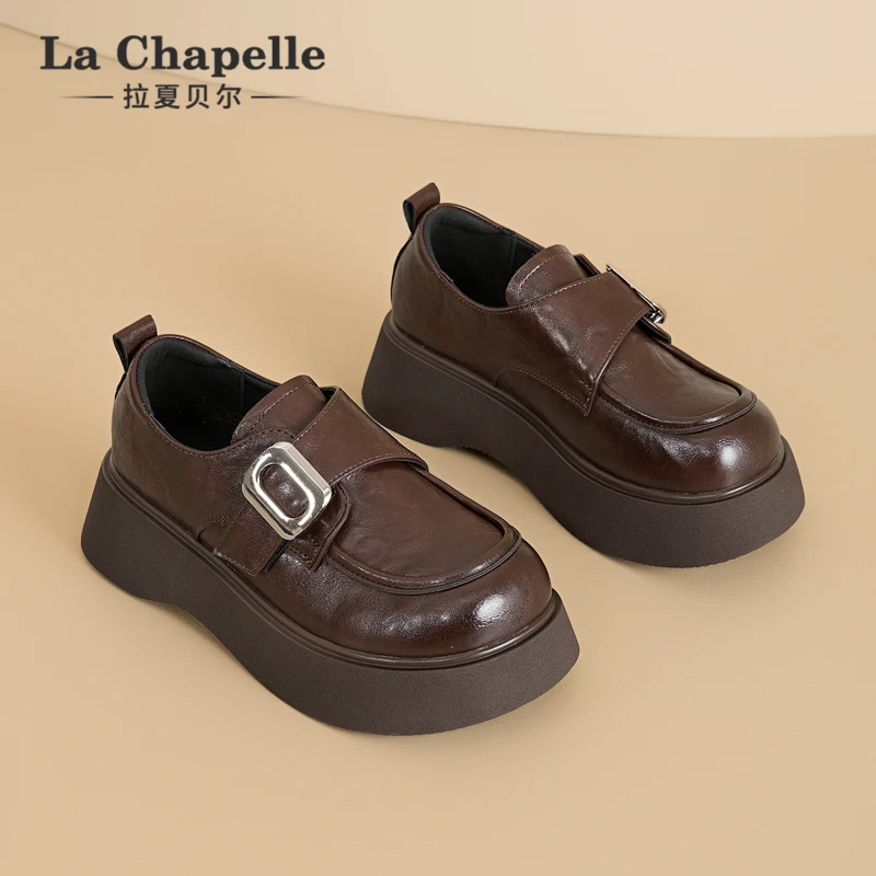 拉夏贝尔2025新款冬季乐福鞋厚底英伦风女鞋百搭松糕底圆头小皮鞋
