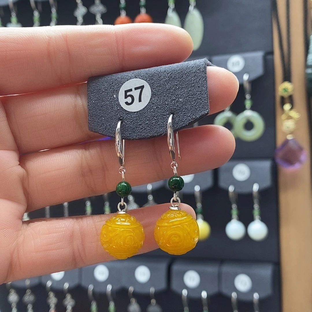 翡翠银S925镶嵌耳饰