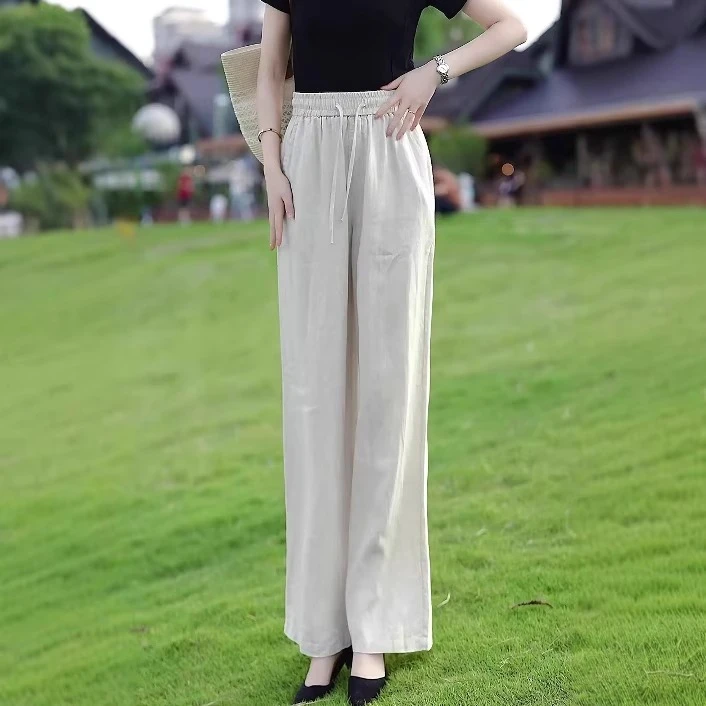 亚麻裤子宽松bf慵懒风2025新款夏季直筒长裤高腰垂坠感大码休闲裤