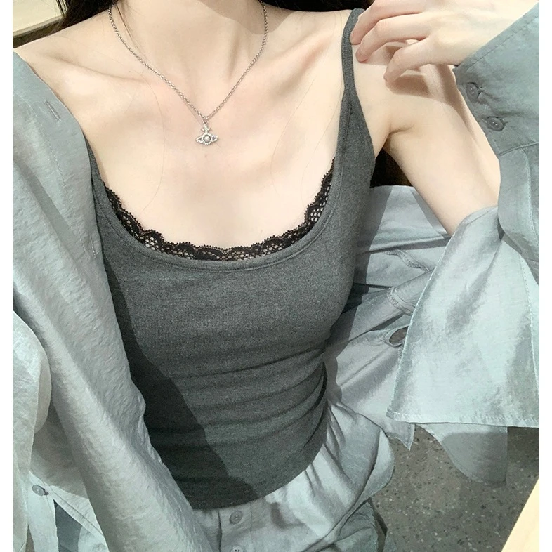 修身型【260克人棉莫代尔】纯欲氛围蕾丝吊带背心甜美少外穿修身