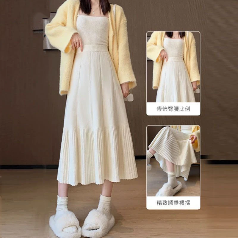 KALUOLAI/卡洛莱温柔风搭毛衣的半身裙高腰遮胯时尚秋冬针织A字裙