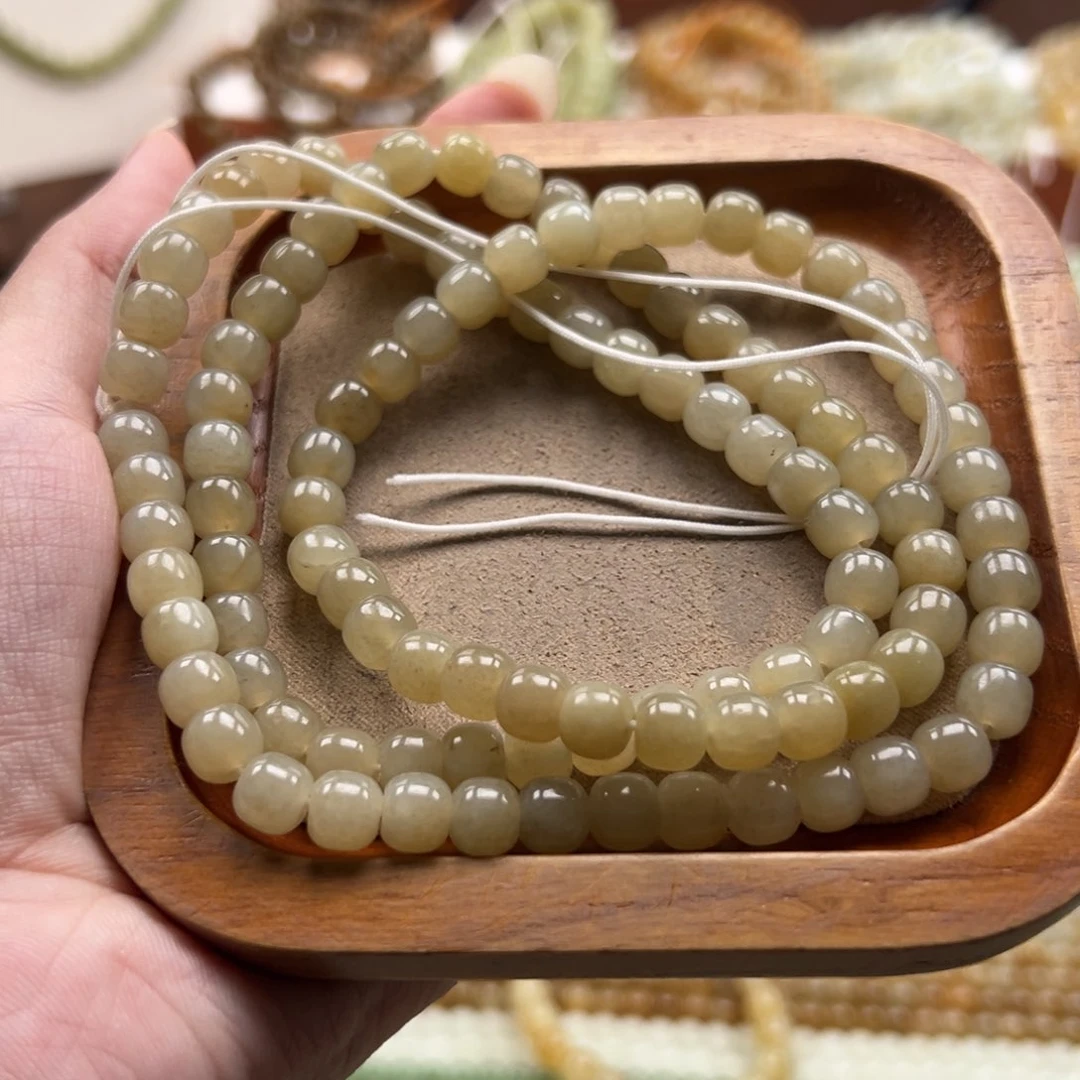 毛衣链未镶嵌和田玉珠串6*7mm