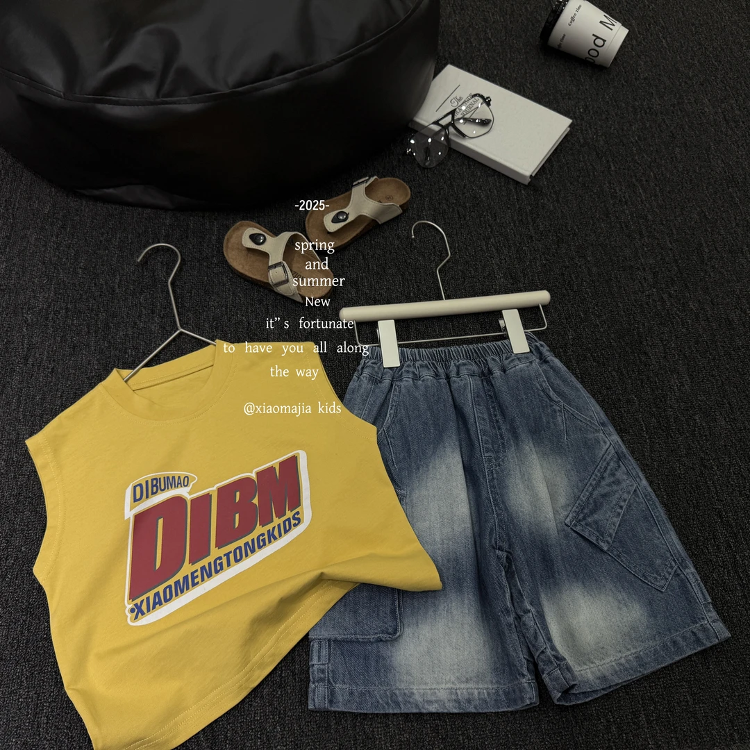 现货-儿童夏季无袖薄款潮酷背心D-5616穿搭宽松洋气男童女童上衣