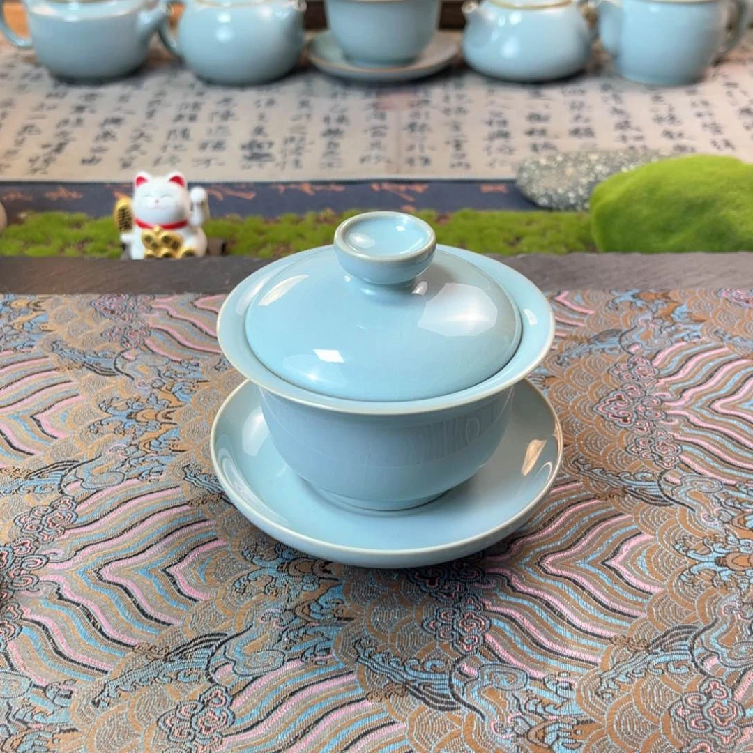 微瑕支钉烧手工三才元宝盖碗