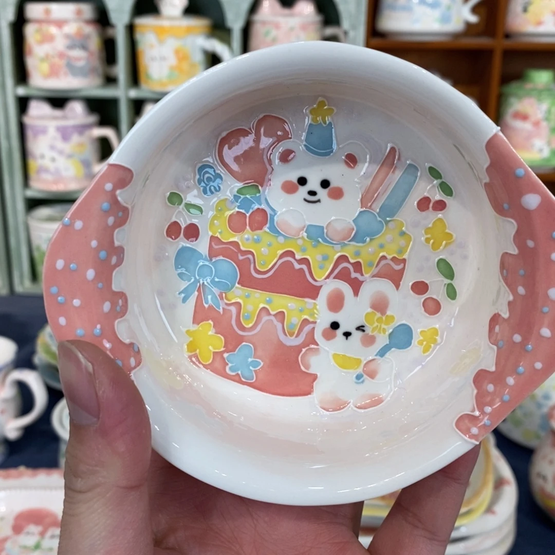 瓷片蛋糕兔熊米饭碗