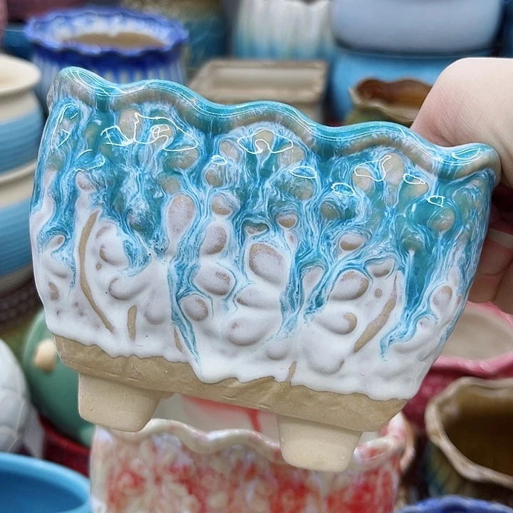 多肉绿植陶瓷花盆9.9包邮，有孔