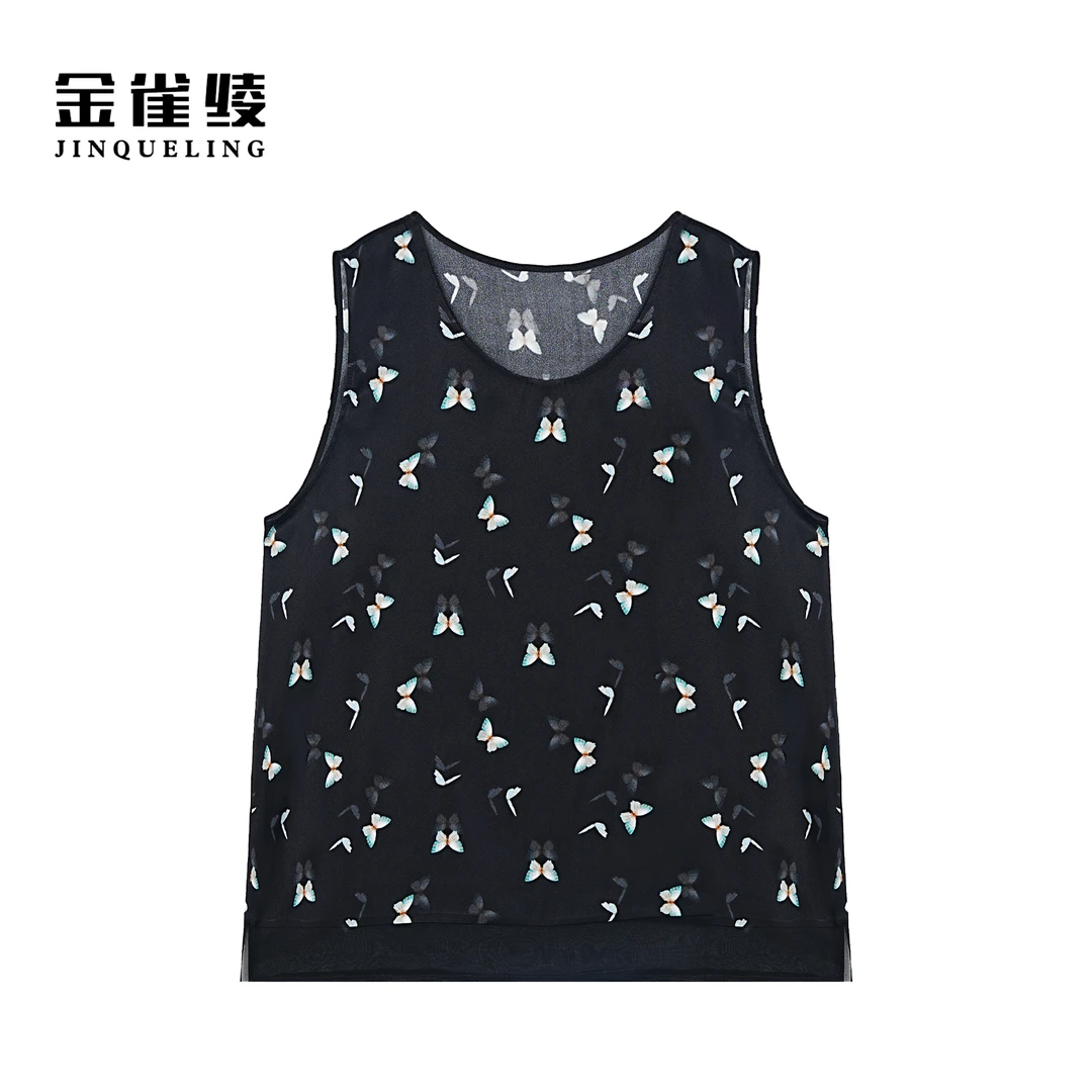 金雀绫【蝴蝶飞飞】桑蚕丝舒适透气加宽加大女装背心SZA2S313