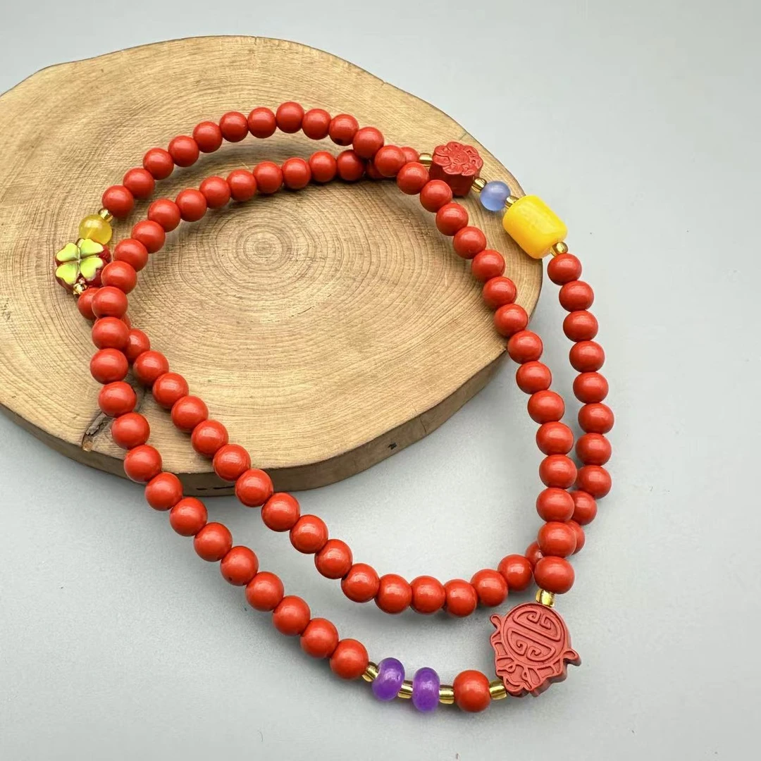 含辰砂工艺品HB060-红色设计款6mm多圈手串